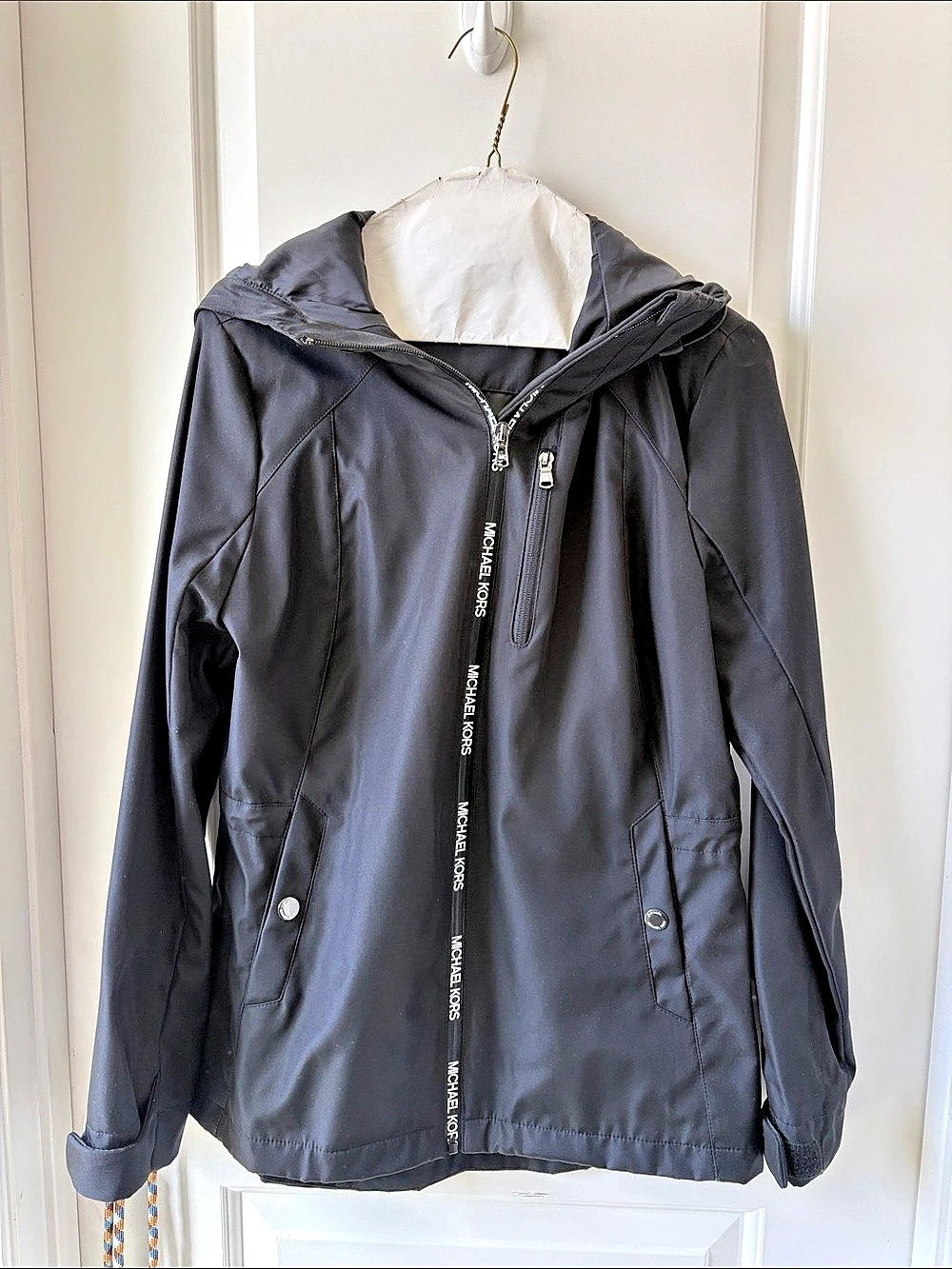 Michael Kors Logo Tape Woven Windbreaker Jacket Black